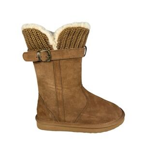 BEARPAW Women's Boots SUEDE LEATHER W/ KNIT DETAIL, TAN , Size 7